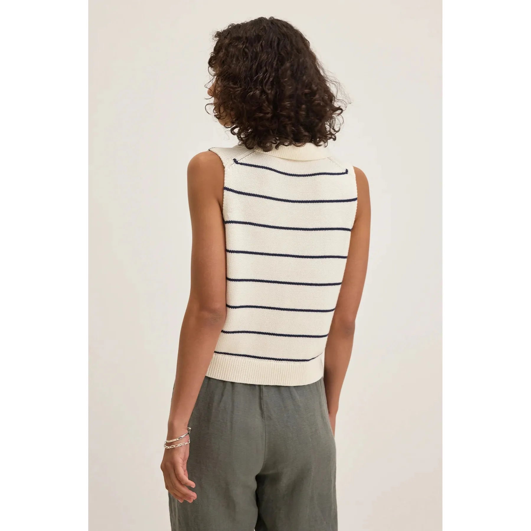 Velvet by Graham and Spencer Nayla Cotton Cashmere Sweater Vest in Milk/Blue