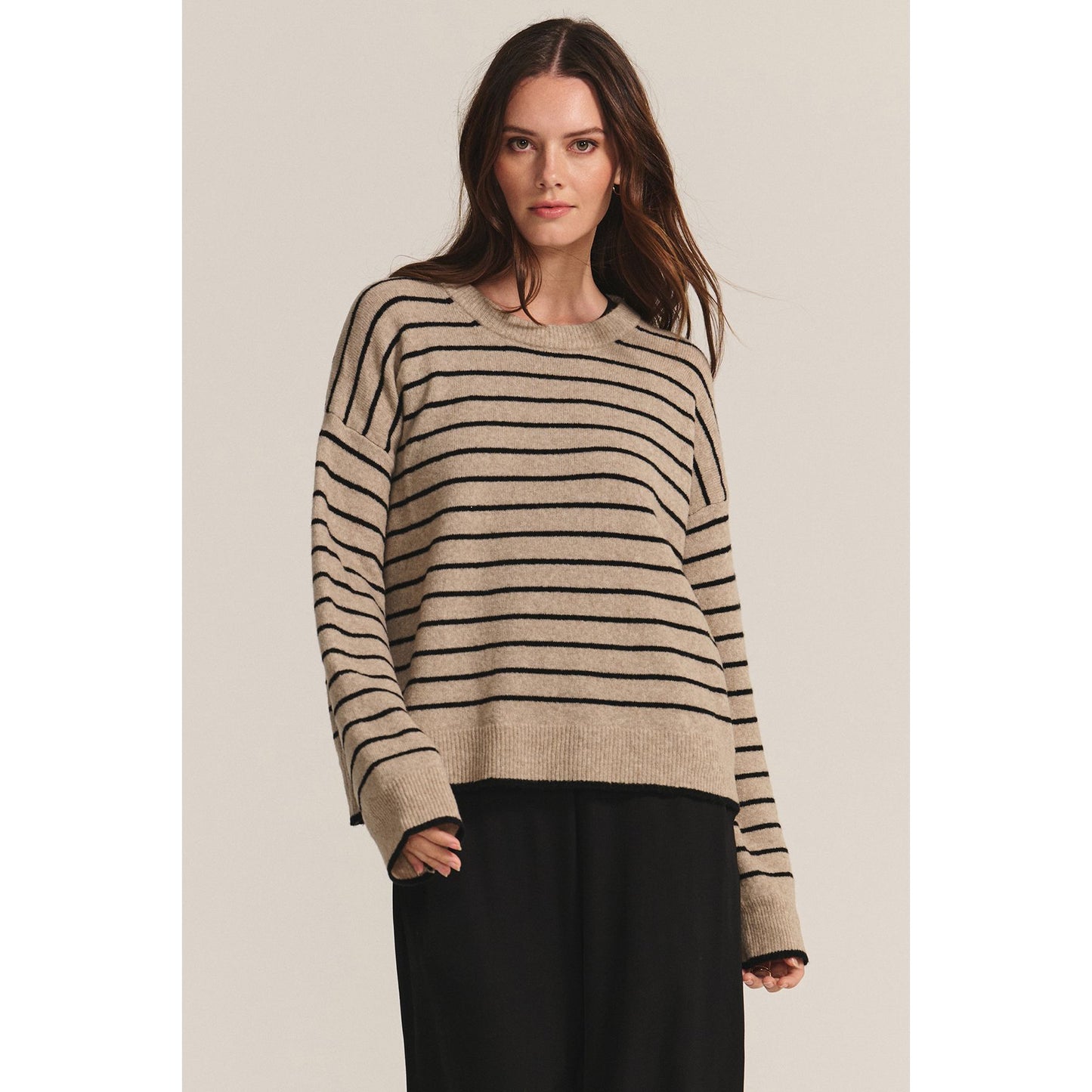 Velvet by Graham & Spencer Romyo Sweater in Oatmeal/Black