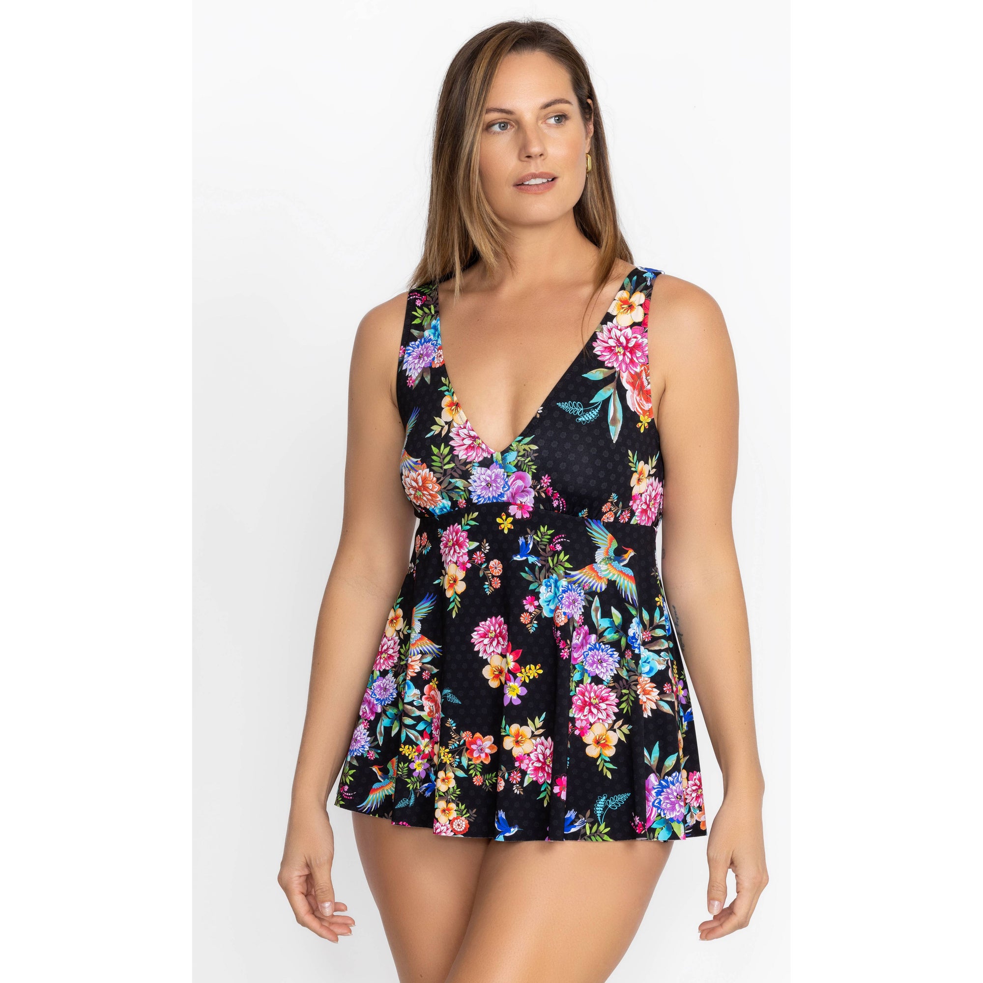 Johnny Was Sognatore Nero Back Tie Skirted One Piece in Multi