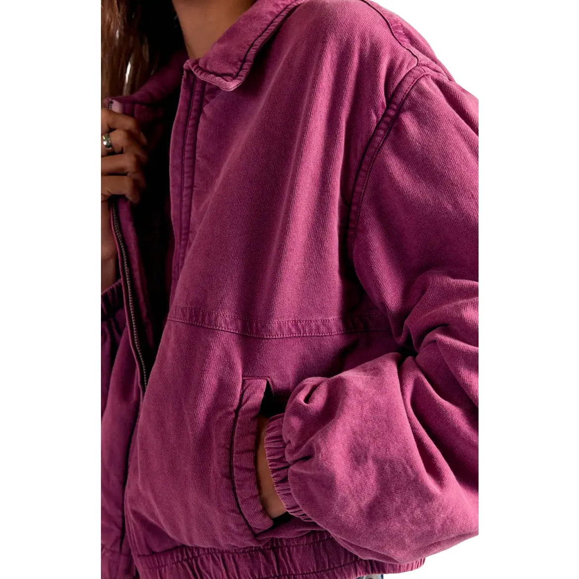 Free People Birdie Washed Jacket in Rouge