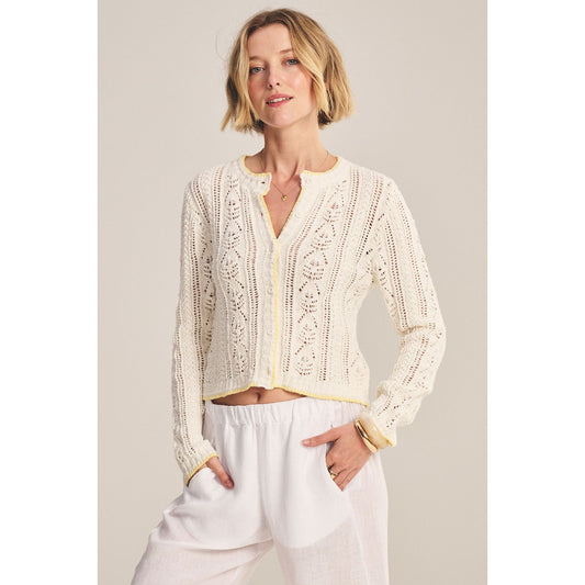 Velvet by Graham and Spencer Daisy Cotton Pointelle Cardigan in Ivory