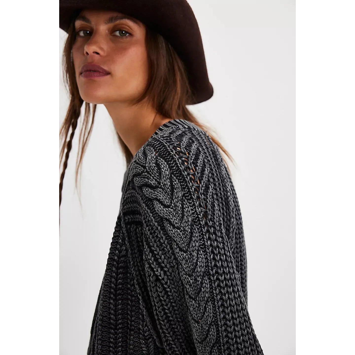 Free People Frankie Cable Sweater in Black