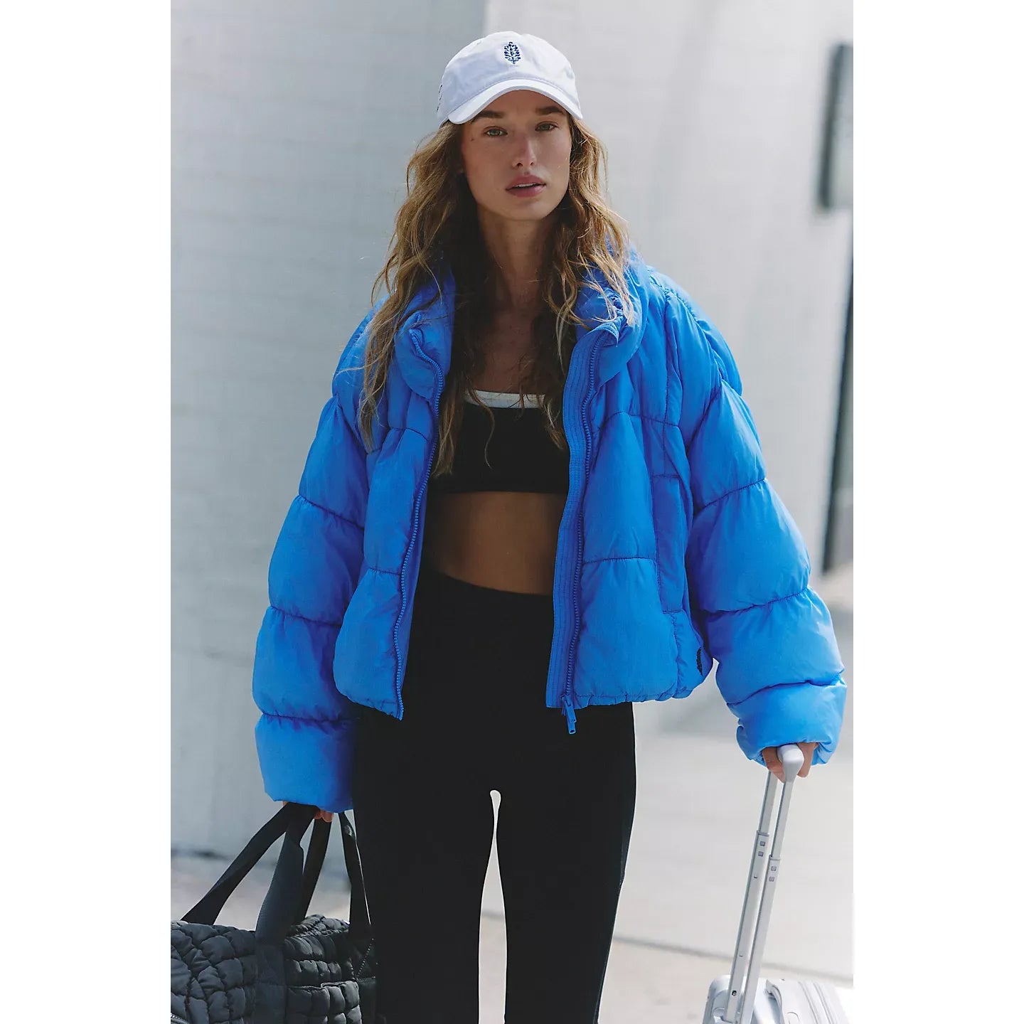 Free People In A Bubble Puffer Jacket in Riviera Blue