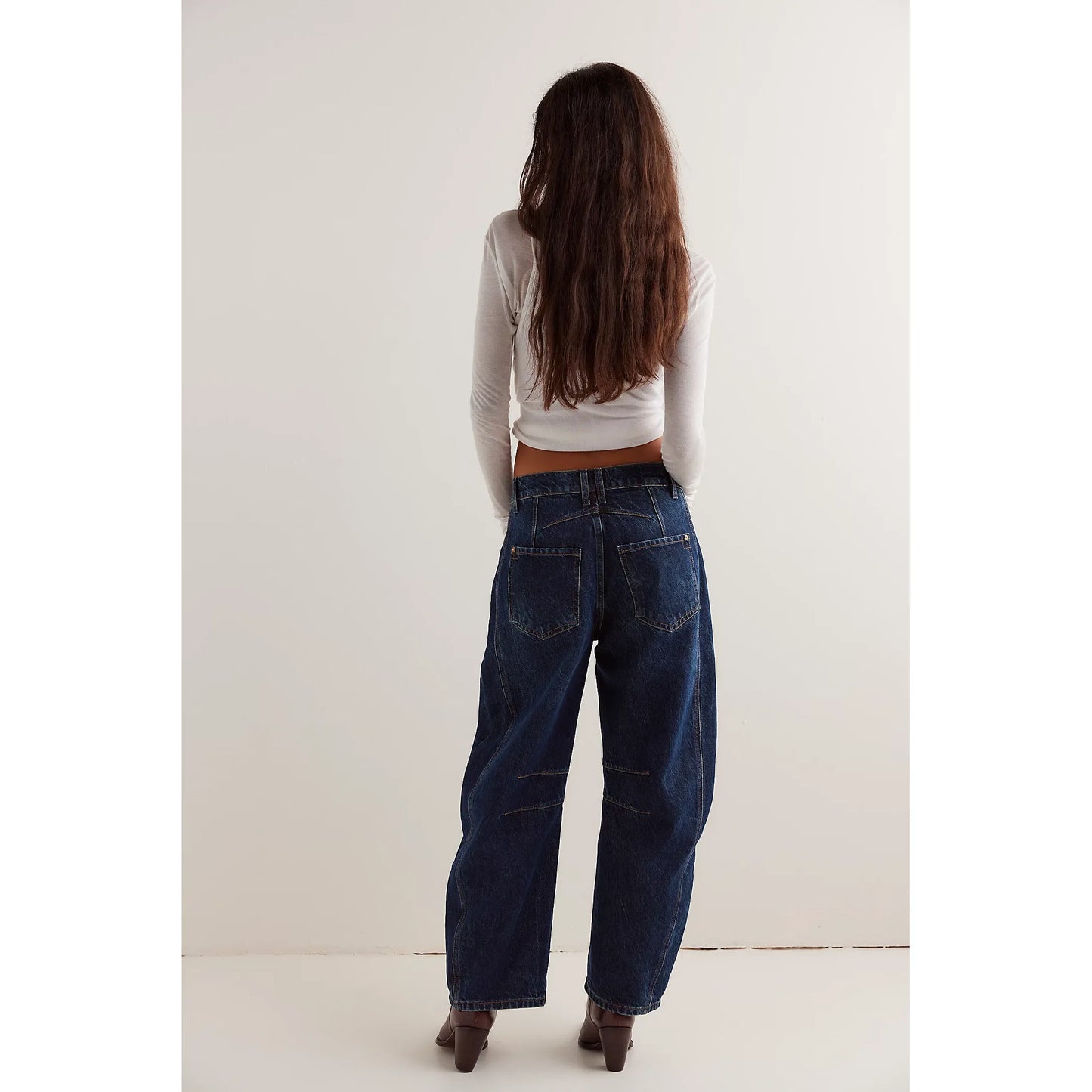 Free People Good Luck Mid Rise Barrel Jeans in Deep End