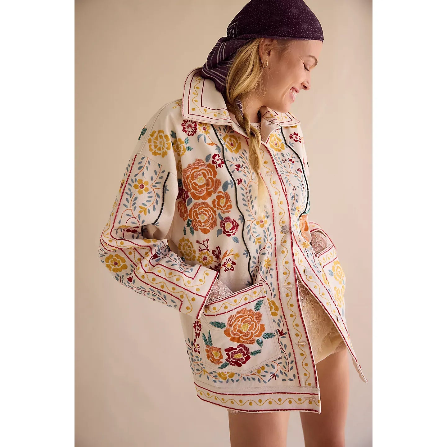 Free People We The Free Avery Embellished Jacket in Pearl Ivory