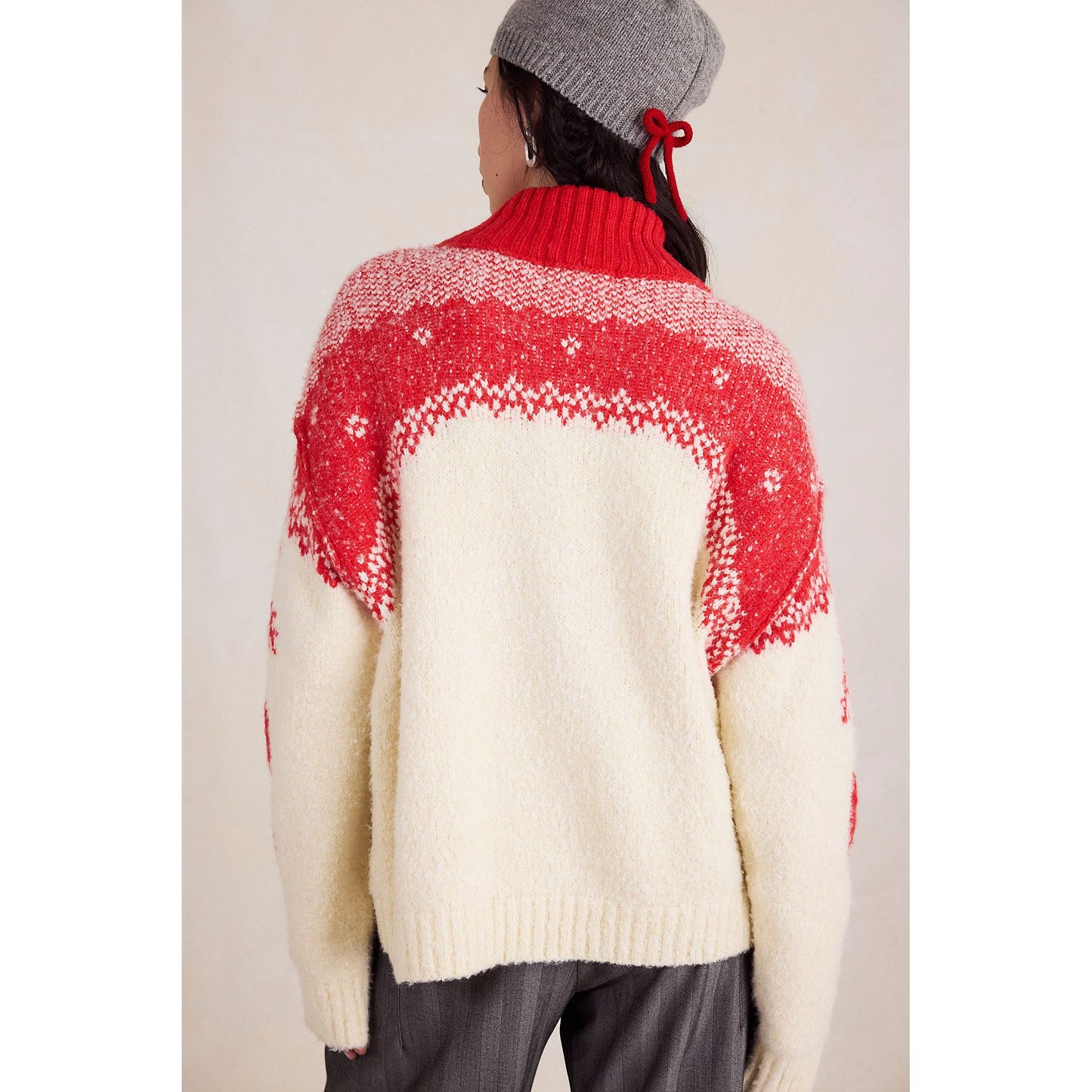 Free People Mythical Sweater in Vanilla Scarlet Combo