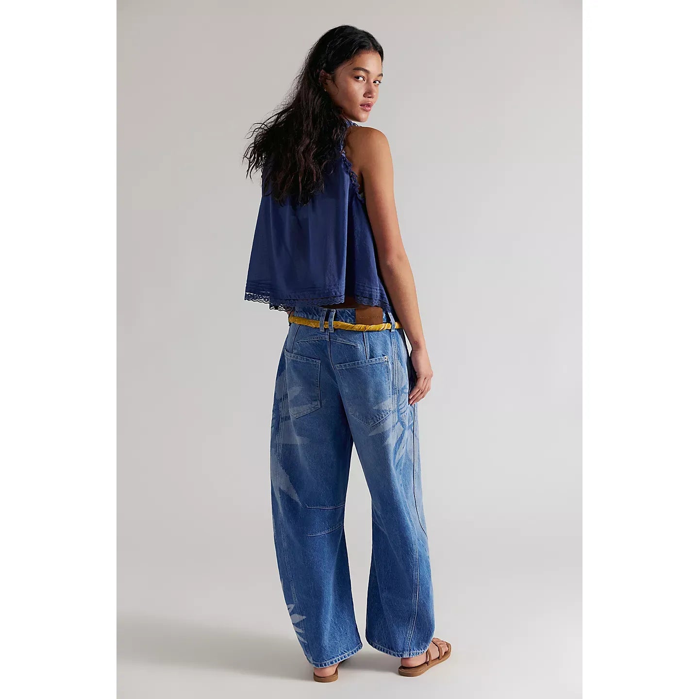 Free People Good Luck Printed Barrel Jeans in Sun Fade