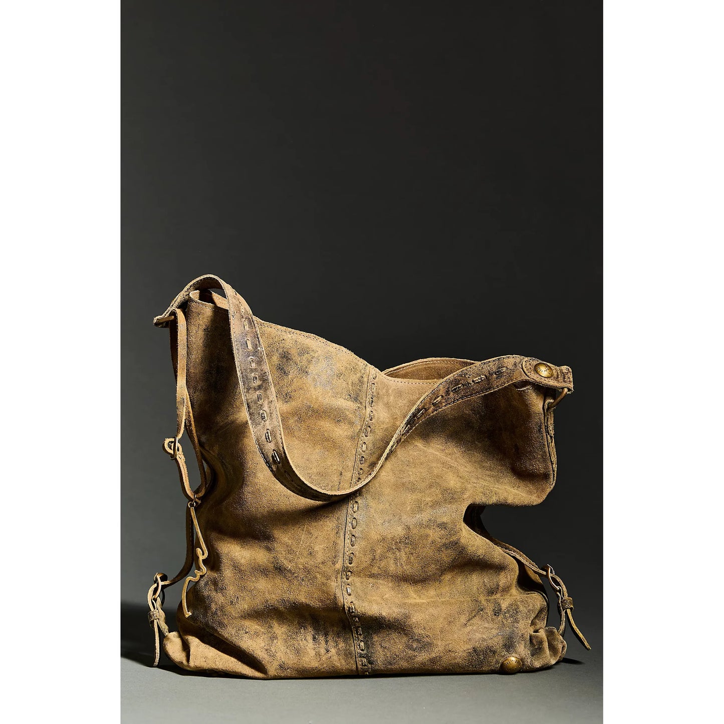 Free People WTF Dallas Distressed Suede Bag in Sandblasted Khaki