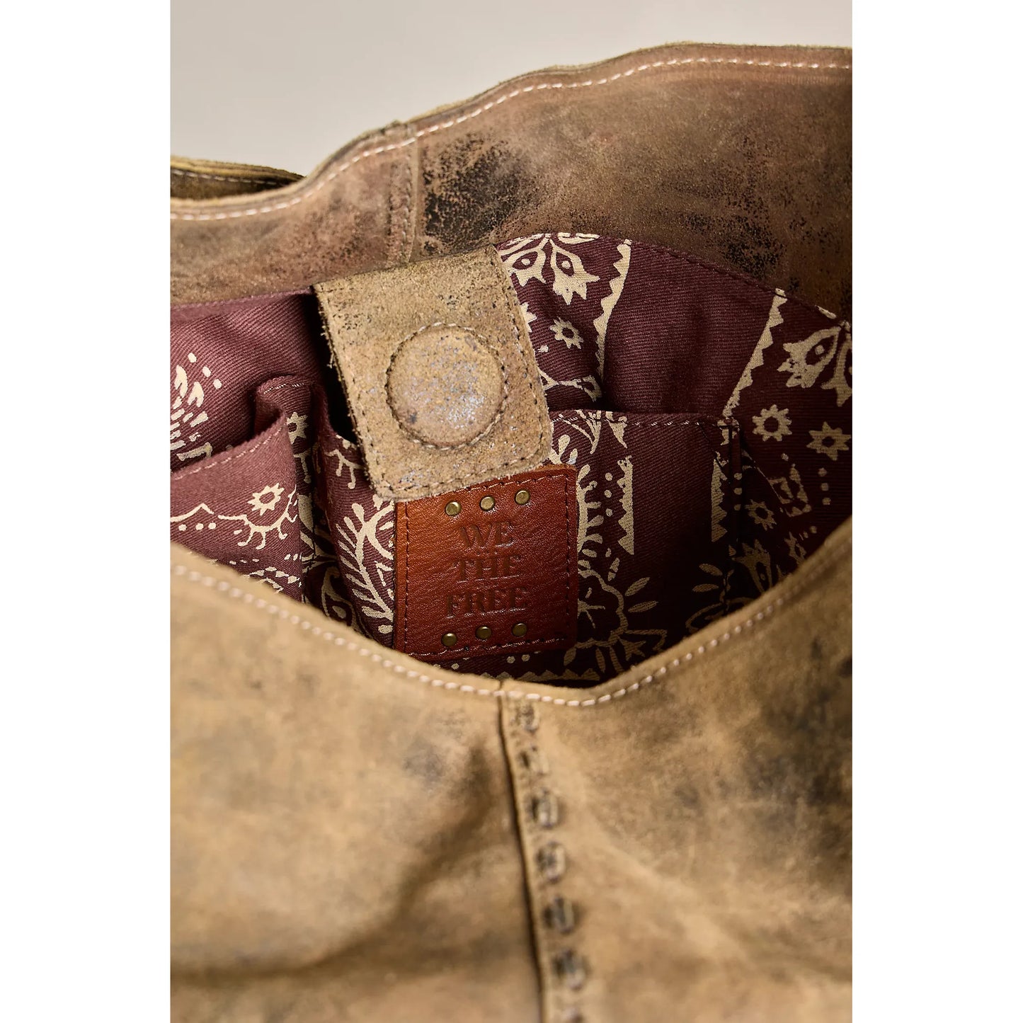 Free People WTF Dallas Distressed Suede Bag in Sandblasted Khaki