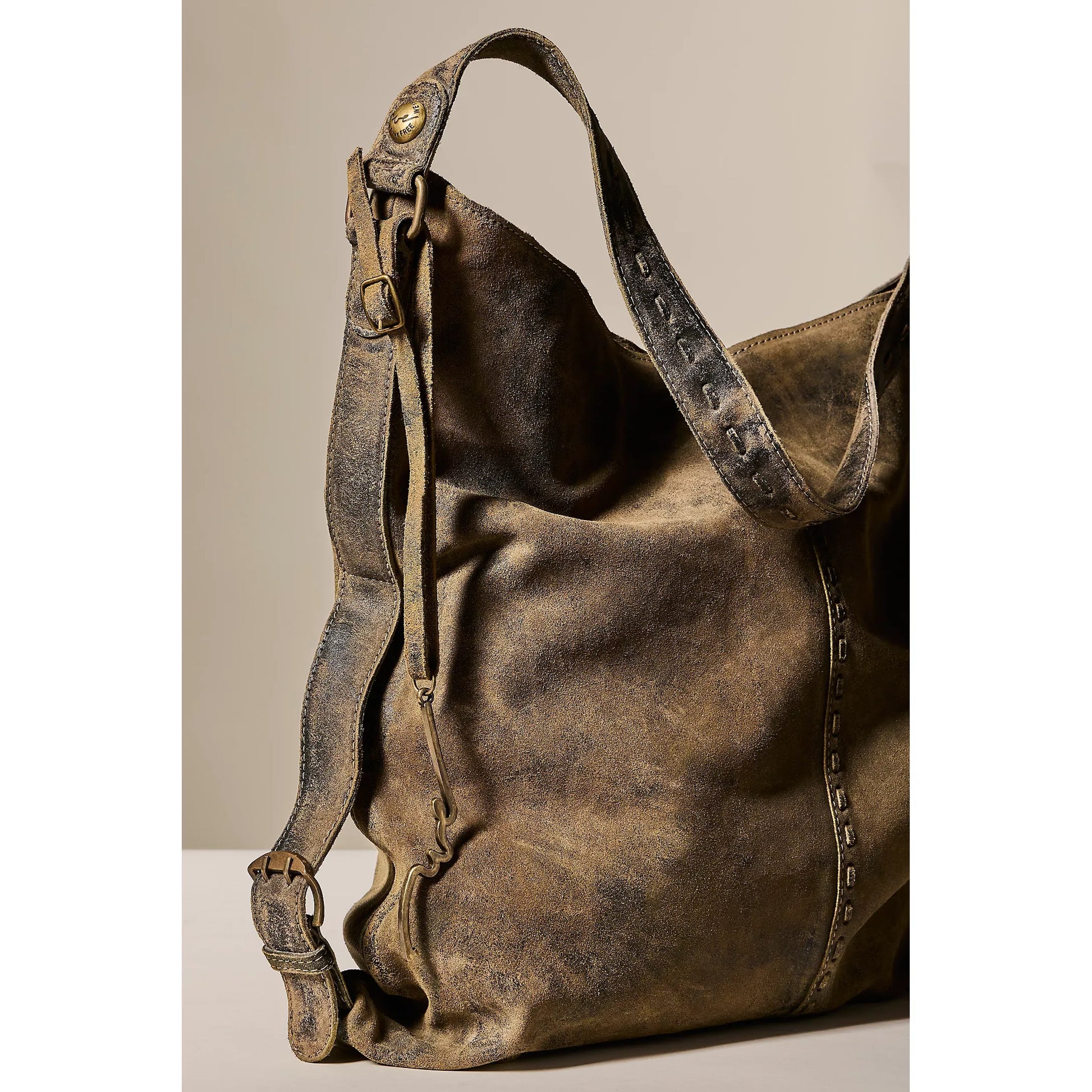 Free People WTF Dallas Distressed Suede Bag in Sandblasted Khaki