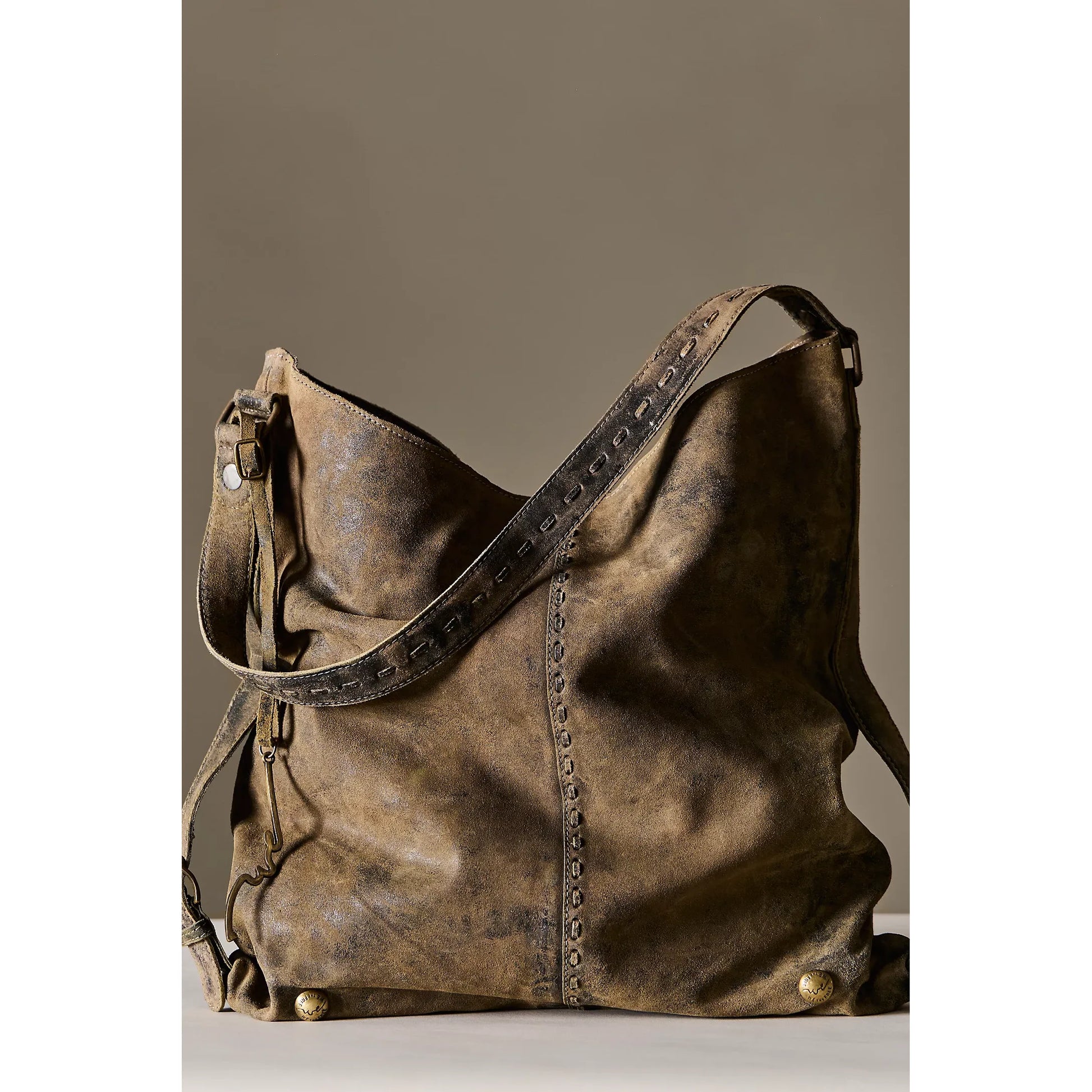 Free People WTF Dallas Distressed Suede Bag in Sandblasted Khaki