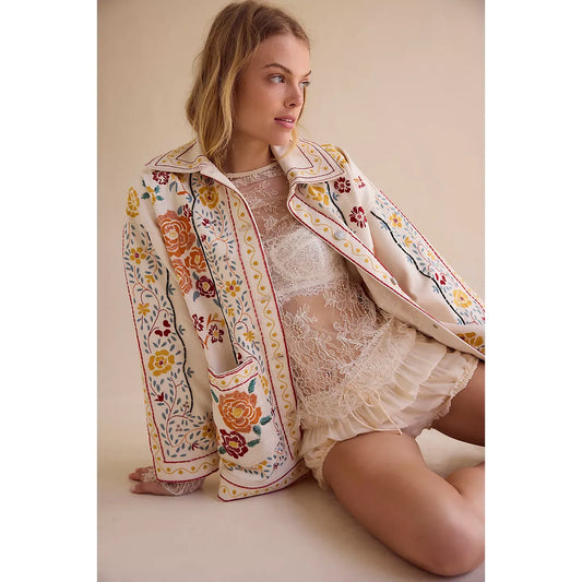 Free People We The Free Avery Embellished Jacket in Pearl Ivory