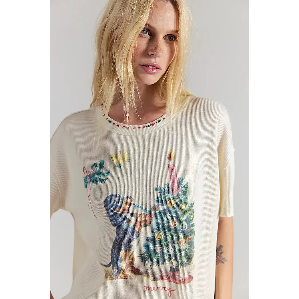 Free People Merry Meowy Tee Ivory Combo