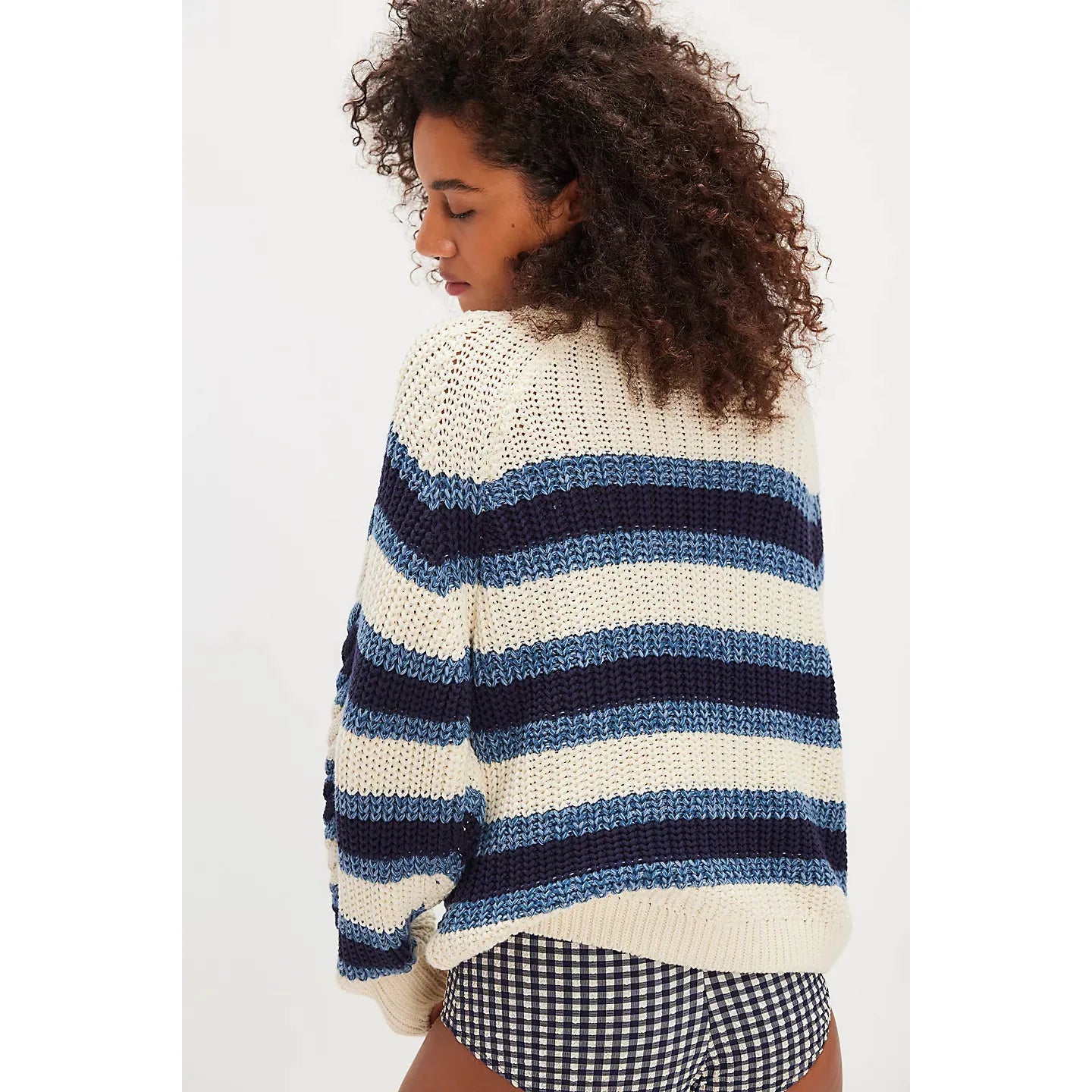 Free People Frankie 100% Cotton Cable Striped Pullover in Ivory Combo