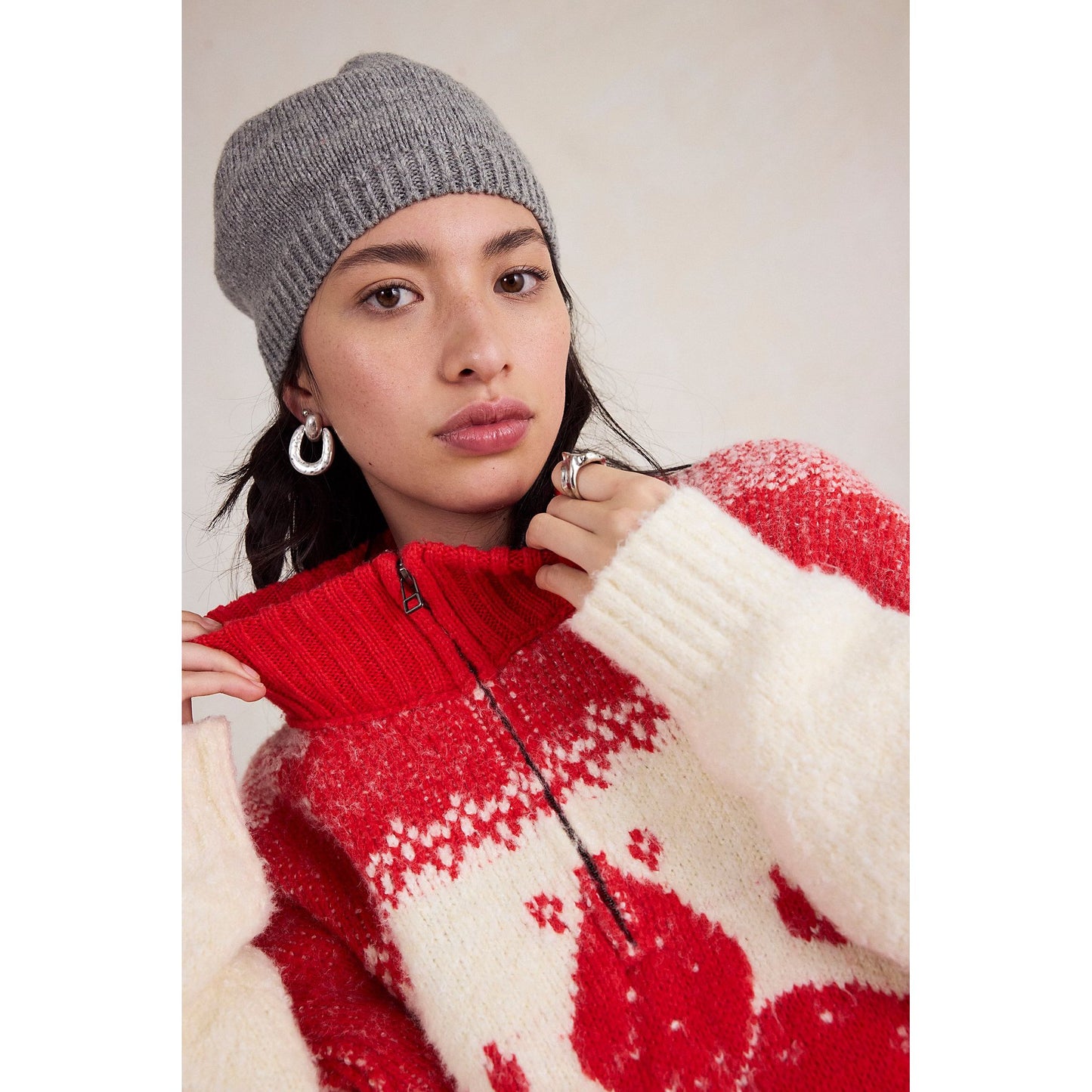 Free People Mythical Sweater in Vanilla Scarlet Combo