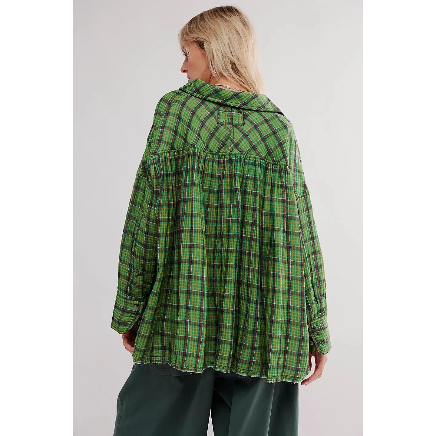 Free People Cardiff Plaid Top in Green Combo