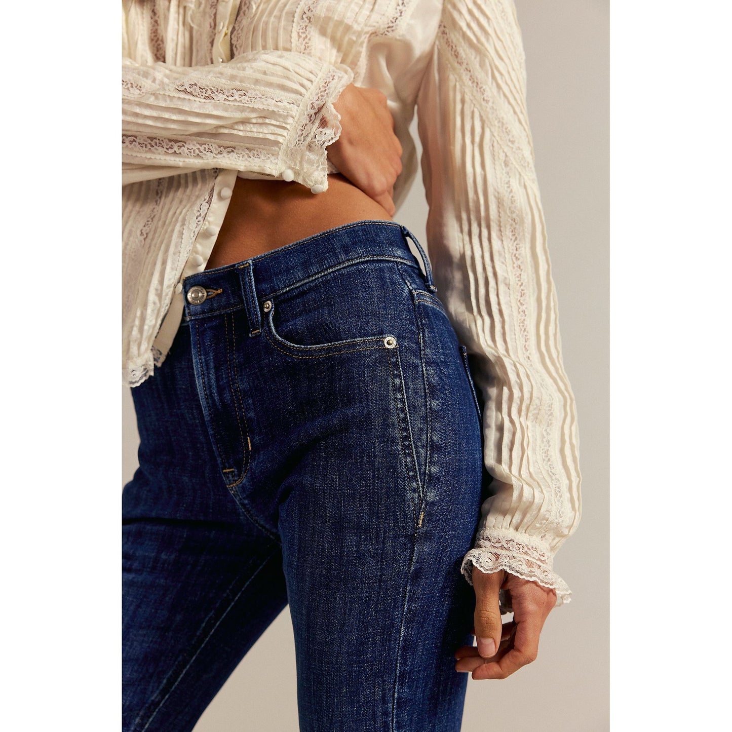 Free People Double Knot High Rise Straight Bootcut Jeans in Aegean