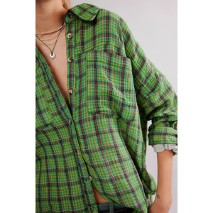 Free People Cardiff Plaid Top in Green Combo