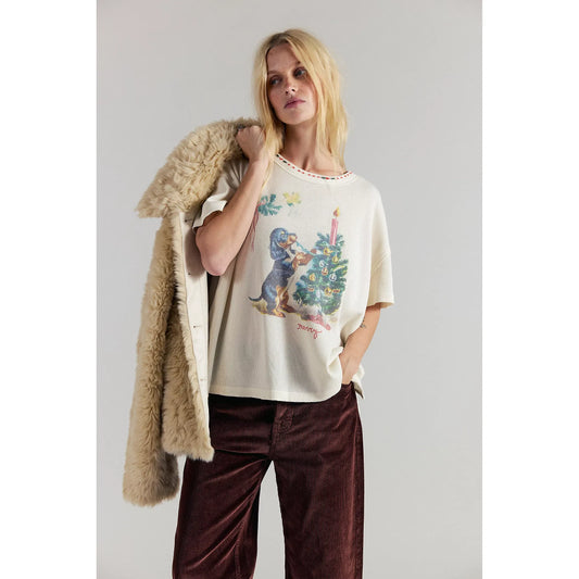 Free People Merry Meowy Tee Ivory Combo
