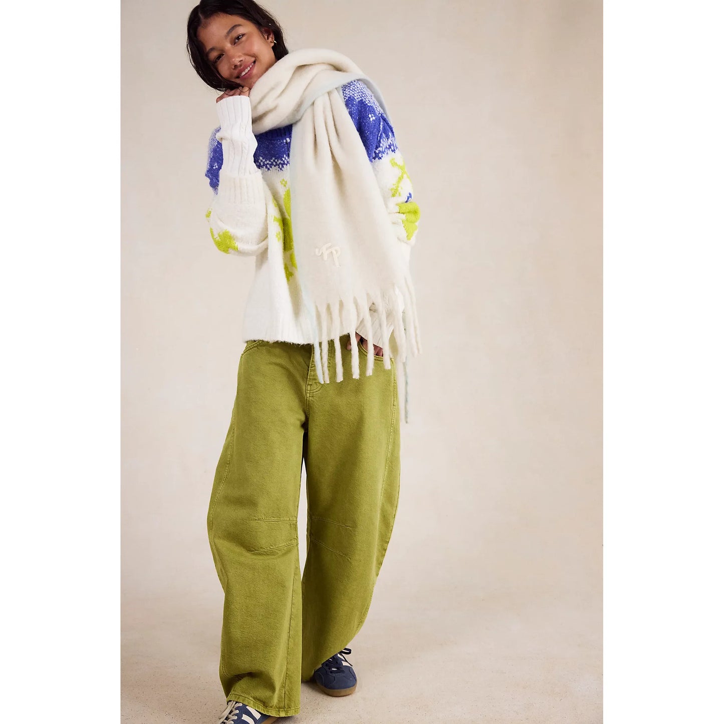 Free People Winter Chill Blanket Scarf in Ivory