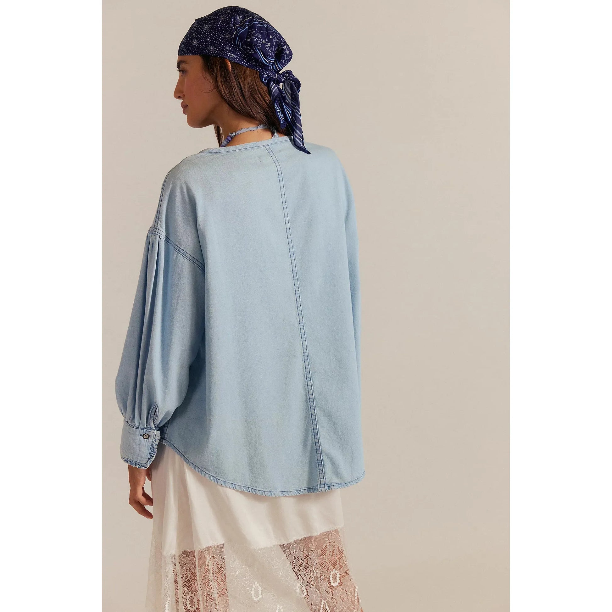 Free People We the Free Denim Dreaming Pullover in So Soft Light Wash