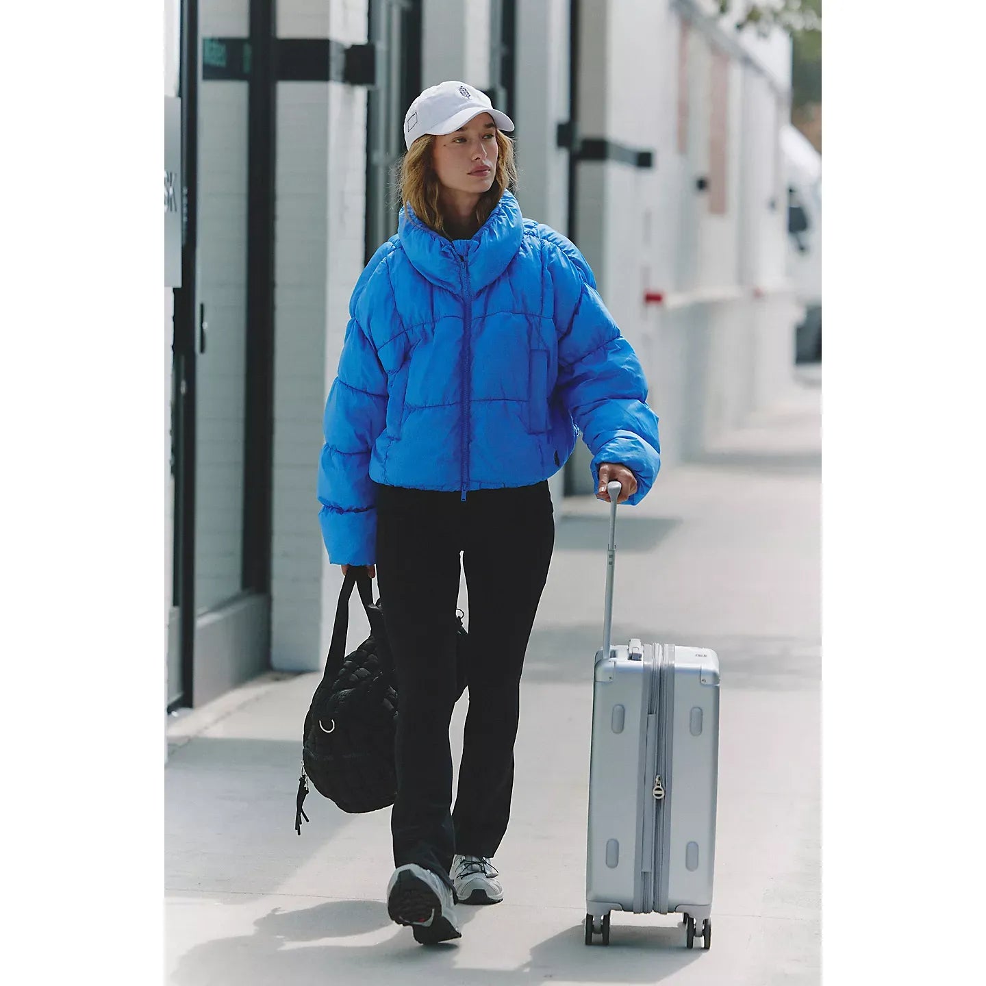 Free People In A Bubble Puffer Jacket in Riviera Blue