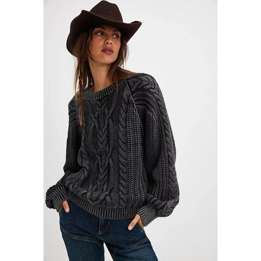 Free People Frankie Cable Sweater in Black