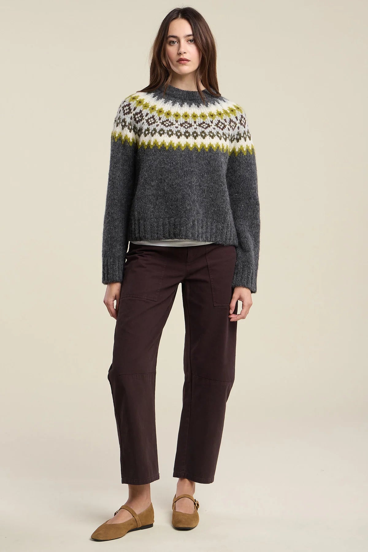 Velvet by Graham and Spencer Edith Alpaca Fair Isle Crew Neck Sweater