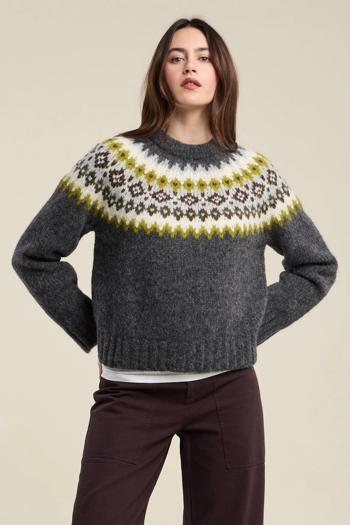 Velvet by Graham and Spencer Edith Alpaca Fair Isle Crew Neck Sweater