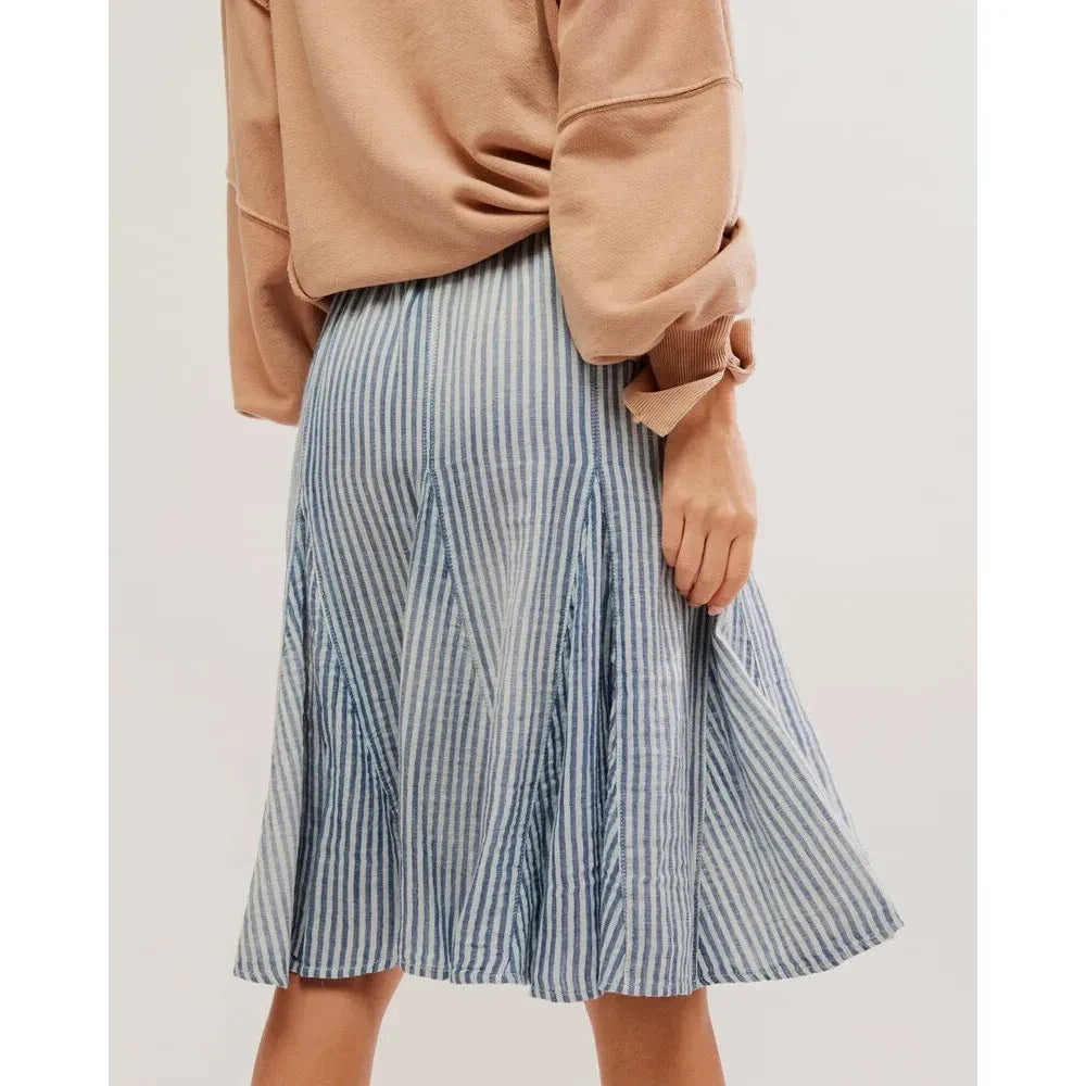 Free People Candace Midi Skirt in Blue Summer Stripe