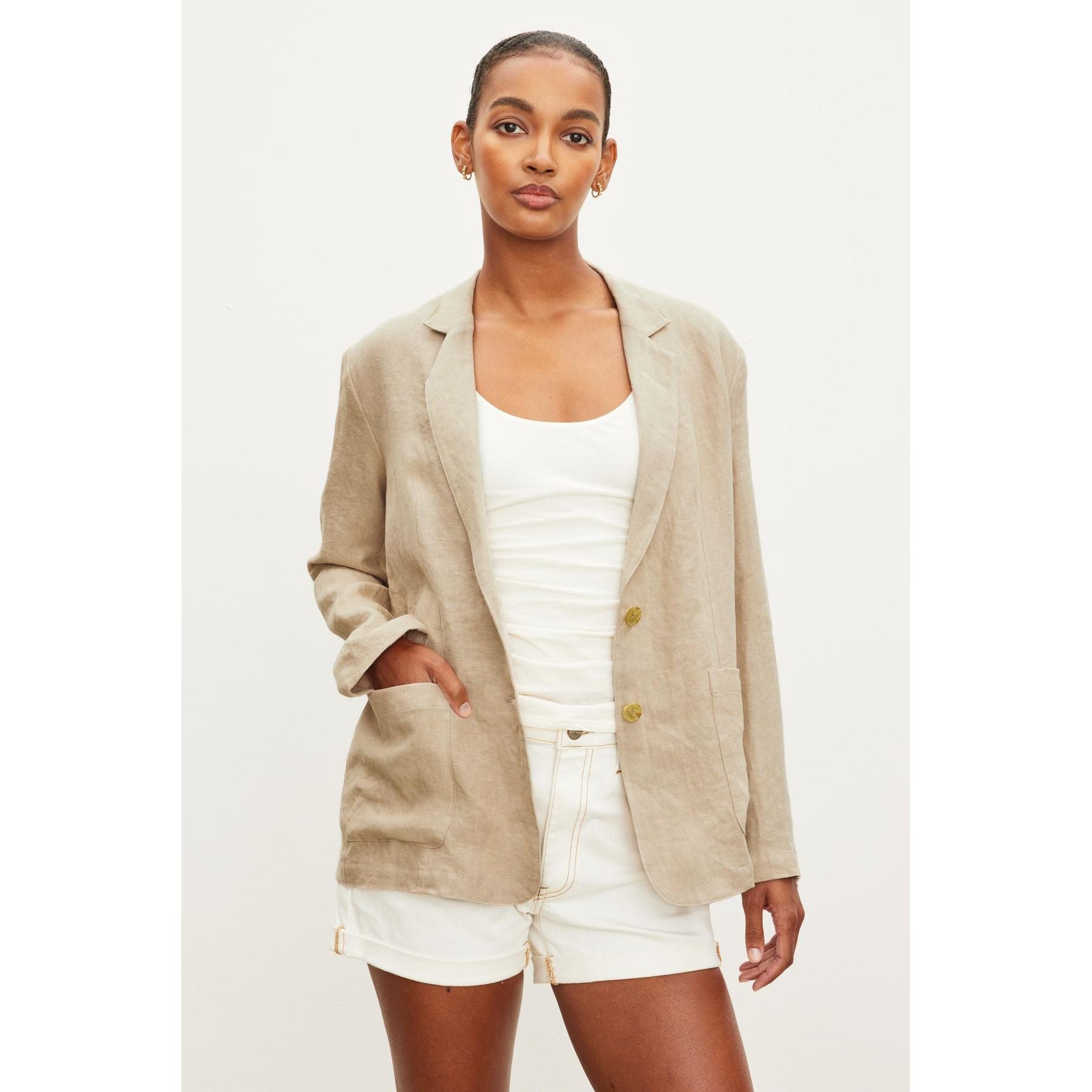 Velvet by Graham & Spencer Lenny Linen Blazer in Khaki