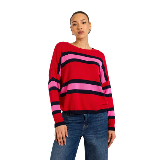 Wispr by Brodie Evelyn Striped Sweater in Tomato/Navy