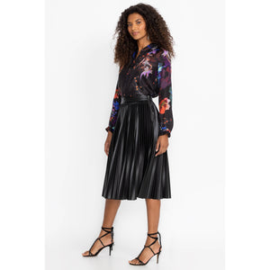 Johnny Was Emmi Vegan Leather Pleated Skirt in Black