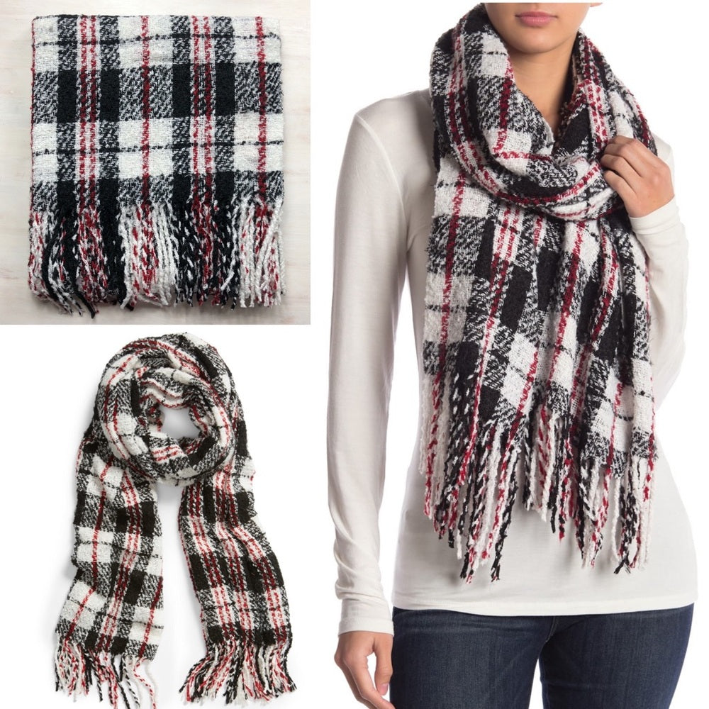Free People Emerson Plaid Blanket Scarf in Ivory