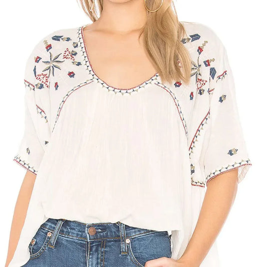 Velvet by Graham & Spencer Adele Embroidered Peasant Top