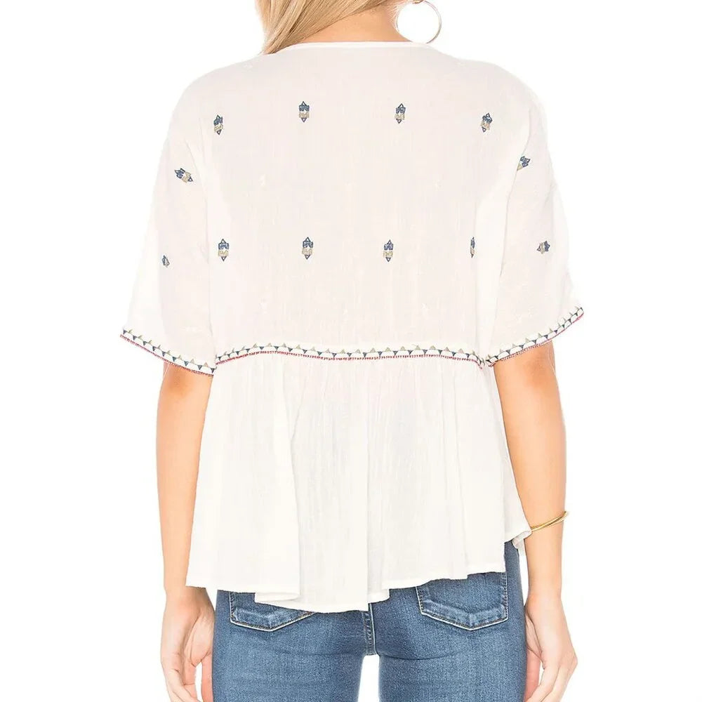 Velvet by Graham & Spencer Adele Embroidered Peasant Top