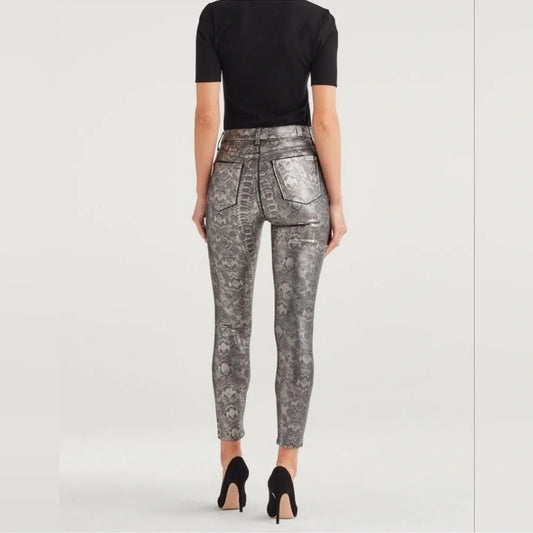 7 For All Mankind Metallic Snake Print Skinny Jeans in Pewter Python