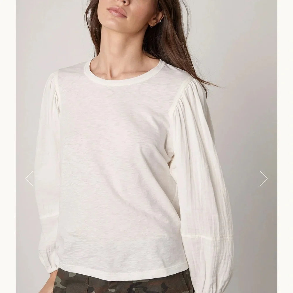 Velvet by Graham & SpencerJayla Puff Sleeve Top Cotton‎ Gauze in White 
