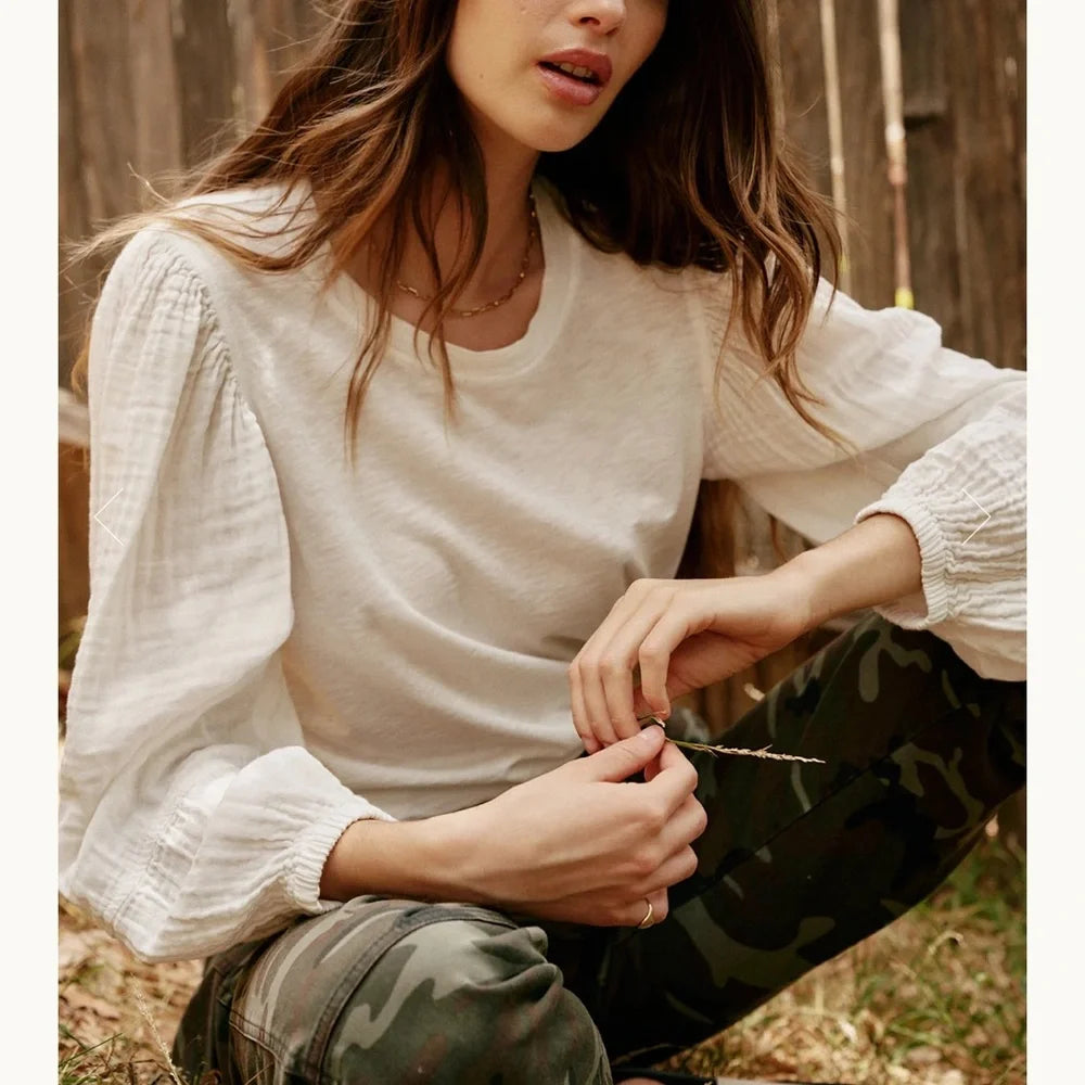 Velvet by Graham & SpencerJayla Puff Sleeve Top Cotton‎ Gauze in White 