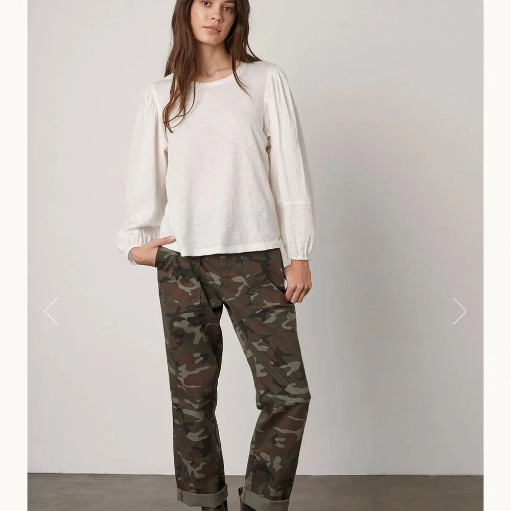 Velvet by Graham & SpencerJayla Puff Sleeve Top Cotton‎ Gauze in White 