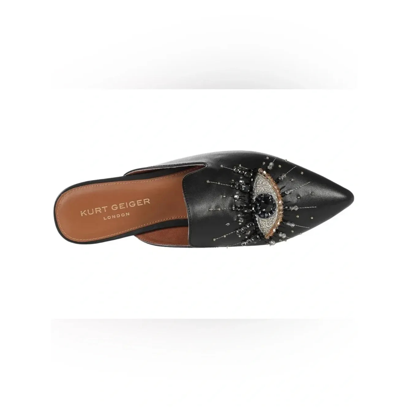 Kurt Geiger Black Eyes Pointed-Toe Mule with Beaded Eye Embellishment
