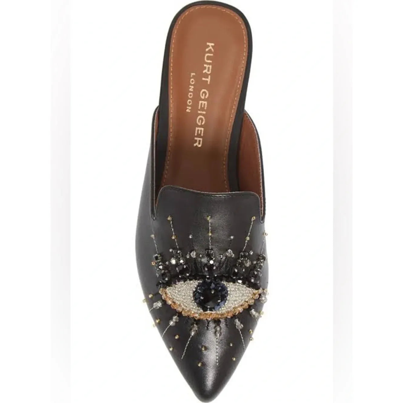 Kurt Geiger Black Eye Pointed-Toe Mule with Beaded Eye Embellishment