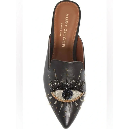 Kurt Geiger Black Eye Pointed-Toe Mule with Beaded Eye Embellishment
