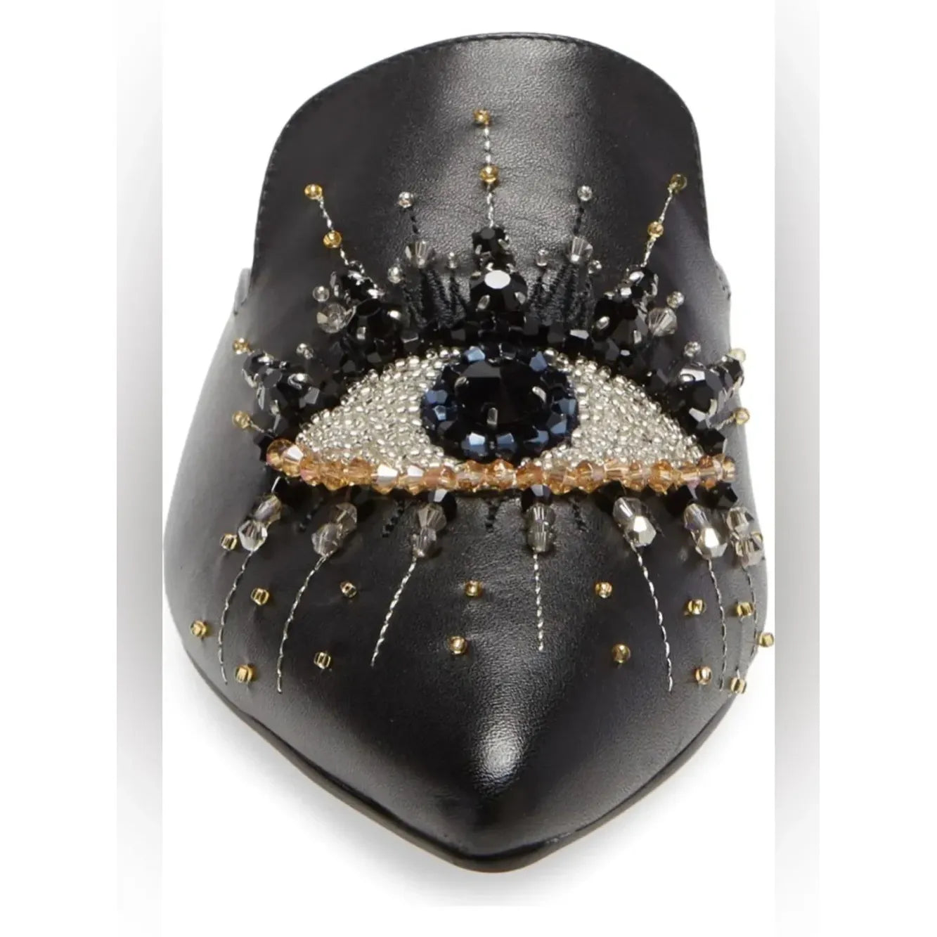 Kurt Geiger Black Eyes Pointed-Toe Mule with Beaded Eye Embellishment