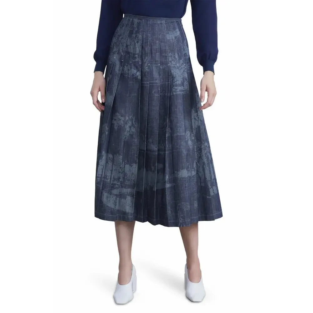 Lafayette 148 hipyard Indigo Multi Denim Pleated Midi Skirt