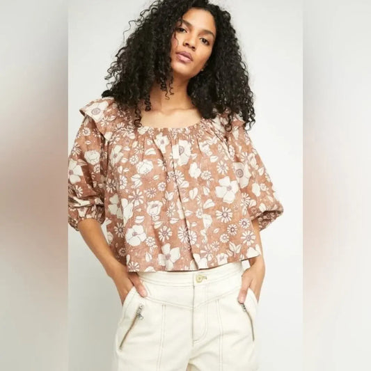 Free People Miss Daisy Ruffle Print Top
