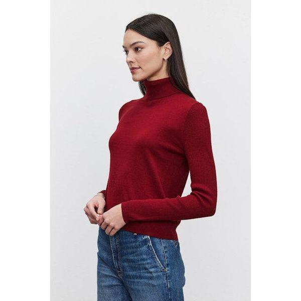 Velvet by Graham and Spencer Korie Turtleneck Sweater in Merlot