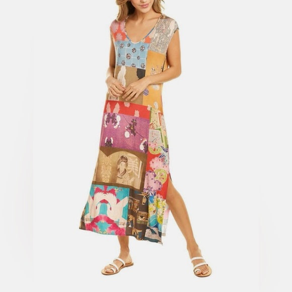 Johnny Was Tokyo High Slit Knit Patchwork Print bamboo Dress