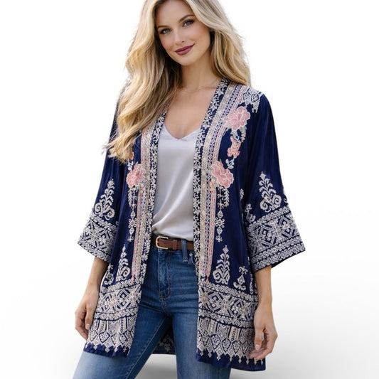  Johnny Was Heavily Embroidered Helena Kimono 