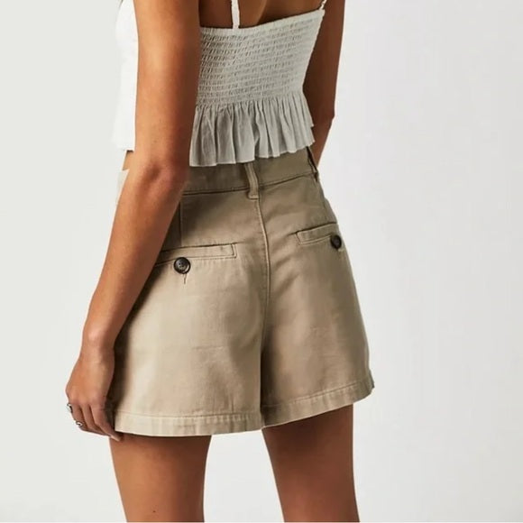 Free People Billie Chino Shorts Almond Khaki Beige